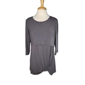 MILK NURSINGWEAR Gray Bamboo Viscose Long Sleeve Knot Front Top Size Large BF